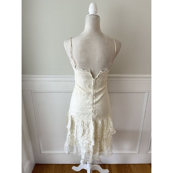 Vintage Ivory Lace Dress With Ruffled Hem & Zip Back By Diamonds Run - Picture 4 of 5